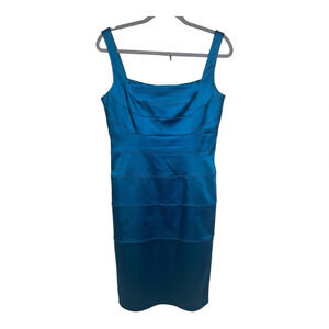 Jax Dress Womens Size Blue Sleeveless Pencil Sheath Ruched Lined Party
